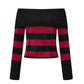 Women Off Shoulder Striped Knit Sweater Long Sleeve Distressed Ripped Hollow Out Loose Pullover Y2K Street Knitted Top