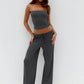 Fashion Long Pants Set Women Strapless Off-shoulder Crop Top Trouser Matching Sets Female Slim Fit Club Party Pants Set