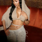 Sexy Hooded Shawl Patchwork Irregular Shape Low-Neck Crop Tops+Cross Badnaeg Skinny Peach Hip Shorts Wild Style Suits