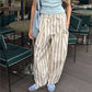 Women Vertical Striped Balloon Pants Elastic High Waist Double Button Loose Baggy Wide Leg Casual Trousers With Pockets