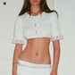 White Lace Trim Cropped Cardigan Women Puff Short Sleeve Peter Pan Collar Button Knit Shrug Crop Top Y2K Streetwear