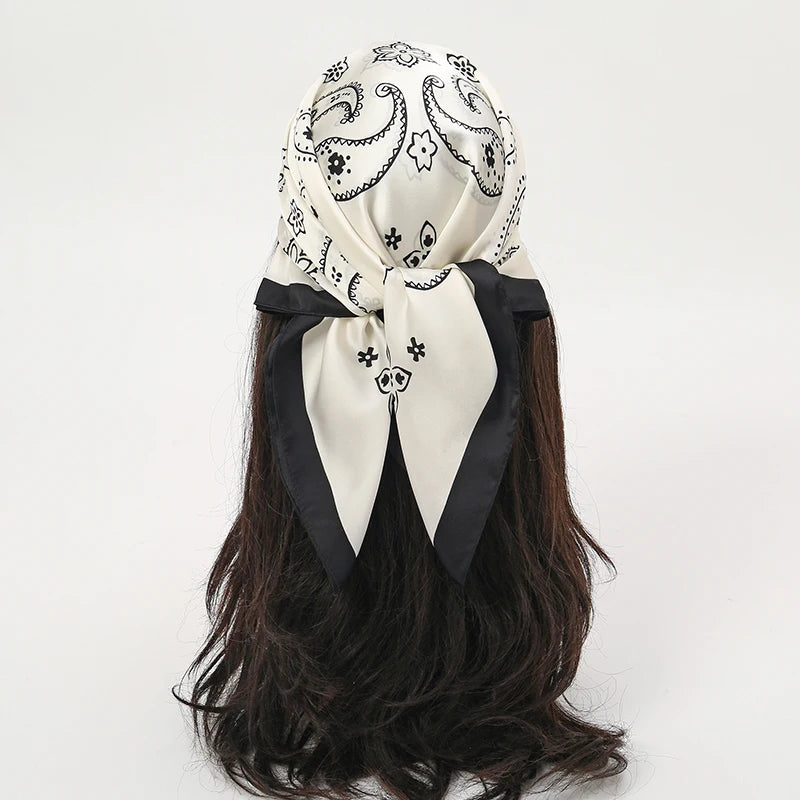 Bohemian Style Floral Print Women’s Square Silk Scarf Satin Head Wrap Tropical Leaf Flower Design Scarves Bandana Hijab