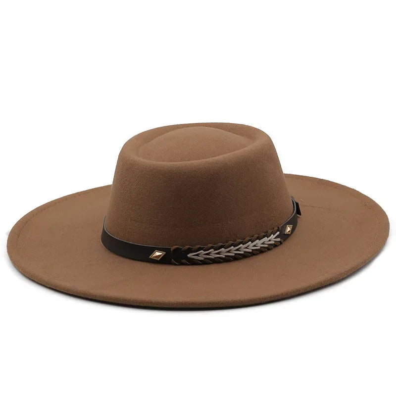 British Style Felt Fedoras Hats for Women9.5CM Wide Brim Men Formal Luxury Jazz Caps Bowler Wedding Dress Hat Chapeau Femme