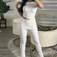 Daily Casual 2 Piece Set Women Ruched o-Neck Sleeveless Crop Tops+Skinny Long Pants Street Solid Simple Fashion Suits