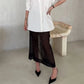 Women Minimalist Sheer Mesh Layering Midi Skirt Transparent See-Through Trimmed Hem Versatile Overlay Skirt CasualOffice