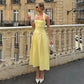 Halter Backless Long Dresses for Summer French Style Elegant Yellow Dress Woman Clothes