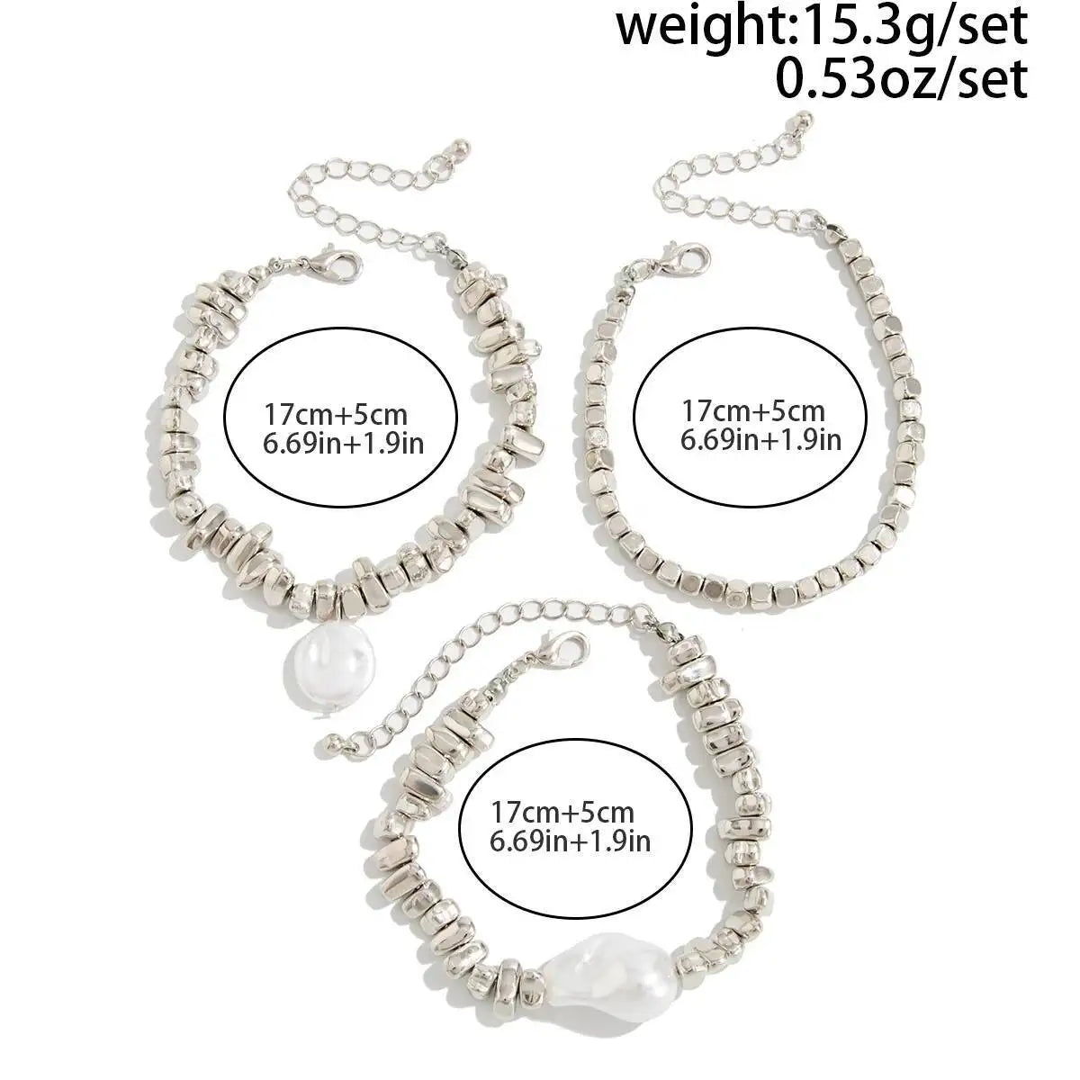 3Pcs/Set Elegant Baroque Imitation Pearl Bracelet Women Trend Silver Color Acrylic Beaded Bracelet Stackable Hand Jewelry