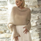 Women Loose Mohair Knitted Sweater Draped Off Shoulder Flare Sleeve Sheer Knit Jumper Cross Wrap Back Winter Pullover