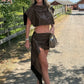 Sexy PU 2-Peice Set Women Turn-Down Collar Waistless Shawl+Zip Ribbon Skinny Peach Hip Skirt Matching Street Outfits