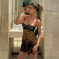 Leopard Print Sexy Dress for Woman Night Club Outfits Lace Trim Spaghetti Strap Backless Mini Dresses