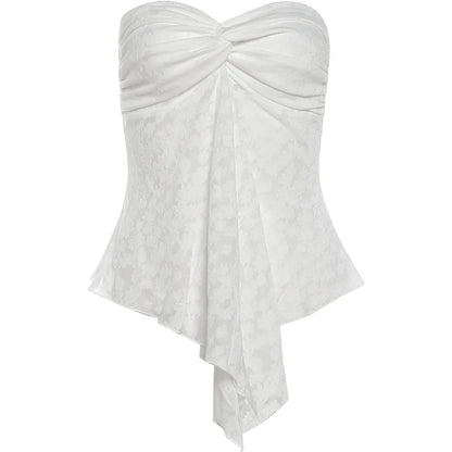 Summer Tank Top Women Sexy Jacquard Hottie Fashion Irregular Hem See Through Ruched Stretch Elegant Party Street Vest