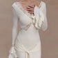 Slinky Lace Long Sleeve Sexy Mini Dress Women Elegant  Cut-out V Neck Backless Bodycon Club Party Dress Female Clothes
