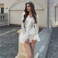 Ruched Elegant 2 Piece Set Women Jacquard V-Neck Ruffles Ribbon Flared Sleeve Tops+Tierred Skirts Y2K Style Outfits
