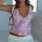 Girls Deep V Neck Slim Sequins Overlay Crop Top Glitter Backless Sequins Cami Top Club Vest Festival Outfits Clubwear
