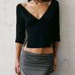 Deep V Neck Side Split Half Sleeve Crop Top T Shirts for Woman Fashion 2026 Spring Tops Female Clothes