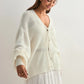 Women's Solid Color Knit Cardigan Autumn V-Neck Fuzzy Long Sleeve Button Front Closure Sweaters Winter Casual Knitwear