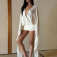Cross Deep v-Neck Dress Women Long Flare Sleeve See Through Sexy Autumn Trend Party Classic Simple Solid Mini Bodycon