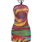 Sexy Backless Mini Dress Woman Colorful Print Lace-Up Halter Off Shoulder Skinny Wrap Hip Midnight Club Party Bodycon