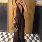 Halter Deep V Neck Backless Sexy Maxi Dress Women Elegant Off-shoulder Sleeveless High Split Club Party Long Dress