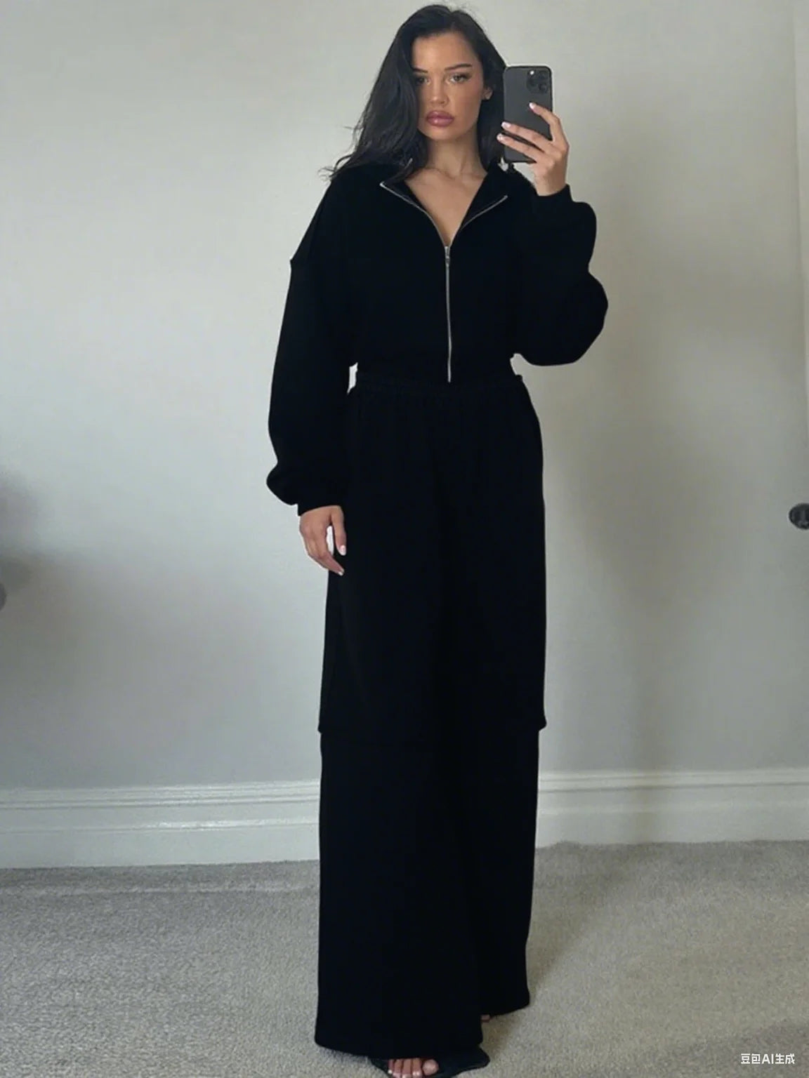 Sporty Tracksuit Women 2 Piece Set Panelled Stripes Simple Hooded Zip Jacket+Wide Pants Matching Casual Street Outfit