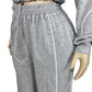 Sporty 2-Piece Set Women Zip Polo-Neck Drawstring Crop Tops+Stripe Pants Matching Simple Casual Tracksuit Streetwear