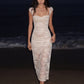 Patchwork Jacquard Elegant Dress Woman Summer Trend Square Collar Backless Shape Waist Beach Party Style Long Bodycon