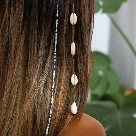 2Pcs/Set Beach Conch Long Tassel Chain Headdress Hair Accessories For Women Trendy Rice Beads Pendant Hairwear Jewelry