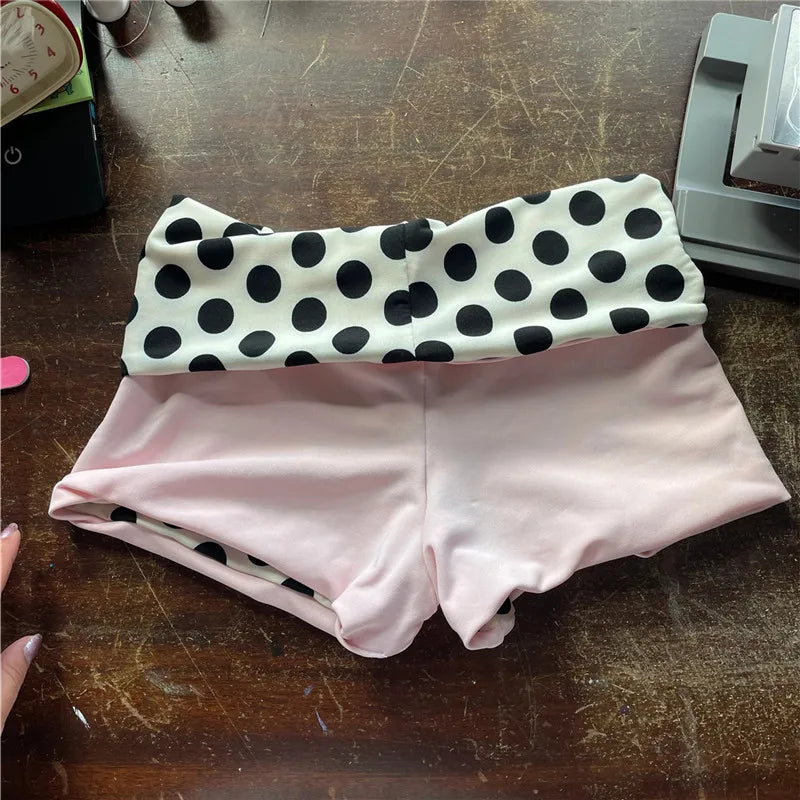 Women's Polka Dot High Waist Shorts Contrast Color Band Waist Stretch Booty Shorts Y2K Casual Beach Summer Lounge Shorts
