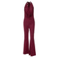 Deep V Neck Backless Flared Jumpsuit Fall 2025 Fashion Woman One Piece Black Jumpsuits Sexy Club Outfits
