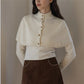 Stand Rib Collar Button Down Cropped Knit Cape For Women Dual Tone Slim Layering Short Knit Shawl Top Y2K Streetwear