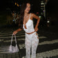 See-through Lace Sexy 2 Pieces Set for Woman Club Outfit Backless Cami Top and Pants Matching Sets