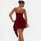 Elegant Velvet Strapless Ruched Mini Dress Burgundy Short Party Dresses Fashion Clothing Woman 2026