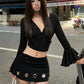 Sexy Fashion 2-Piece Set Women V-Neck Backless Lace-Up Ruffle Sleeve Crop Tops+Hollow Peach Hip Skirts Hottie Clubwear