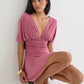 Women Deep V Neck Batwing Short Sleeve Mini Dress Waist Ruched Wrap A‑Line Dress Elegant Casual Party Dresses For Women