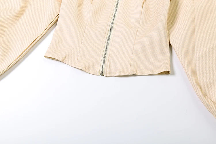 Chic Casual Stripe 2 Piece Set Women Autumn New Style Zipper Cardigan Full Sleeve Jacket+Ruched Mini Skirts Streetwear