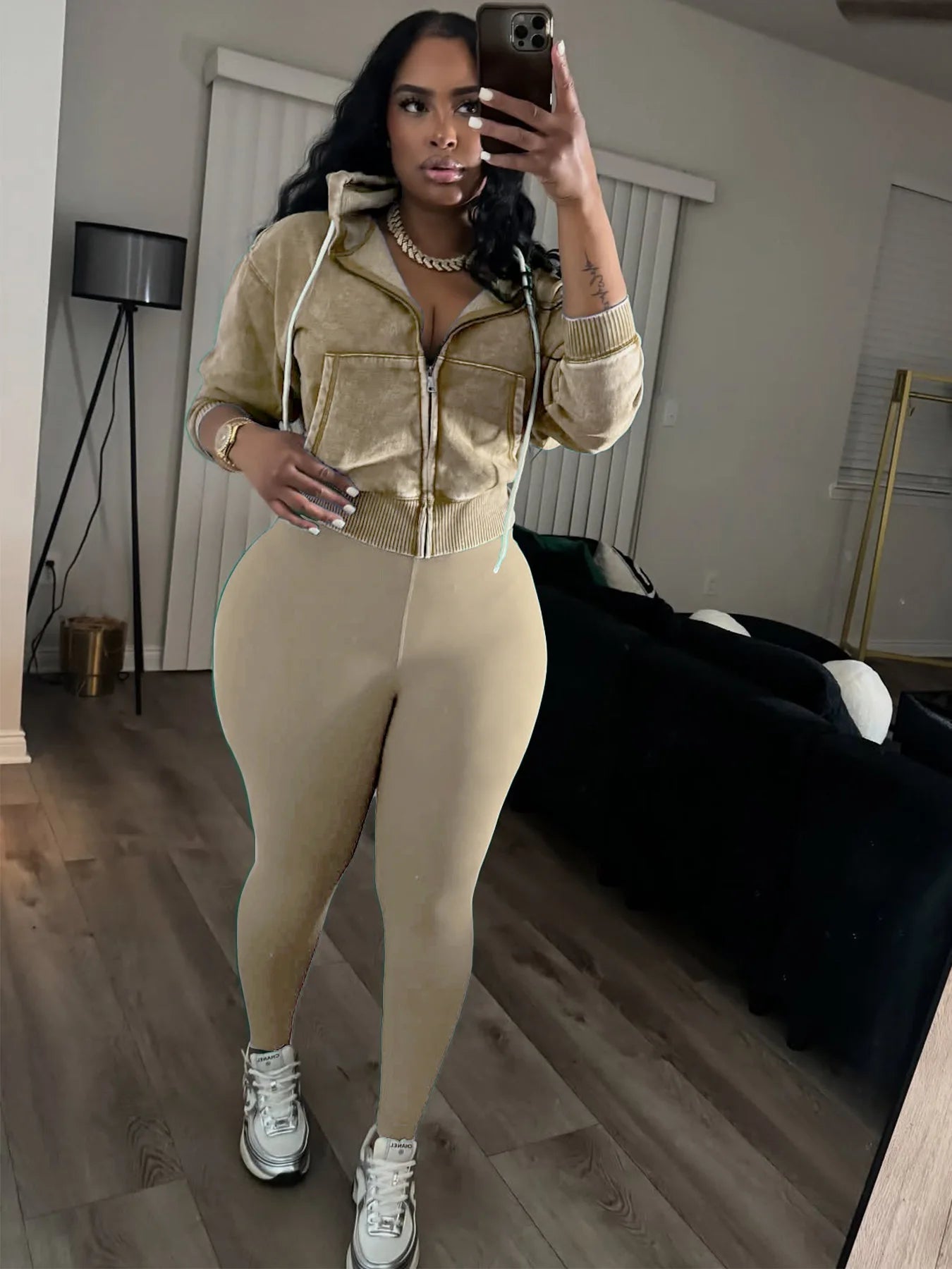 Sporty 2 Piece Set Woman Tracksuit Fall Trend Warm Hooded Zip Jacket+Leggings Matching Street Casual Stretch Outfits