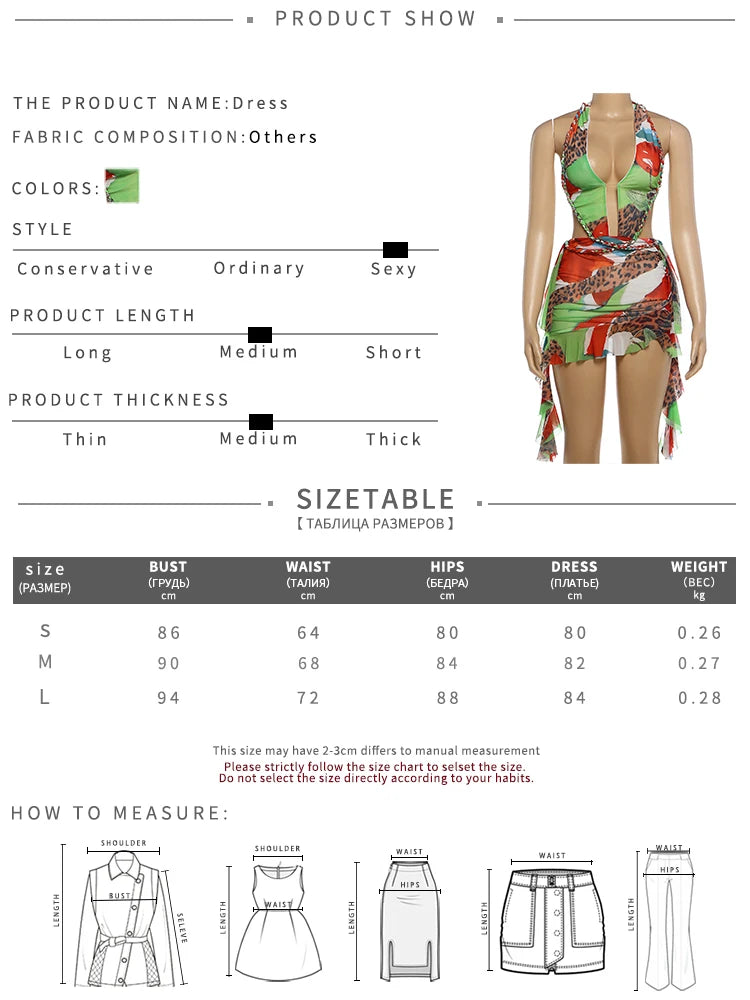 Peach Butt Colorful Print Dress Women Tassel Ruffles Halter Bandage v-Neck Backless Patchwork Mesh Sexy Midnight Bodycon