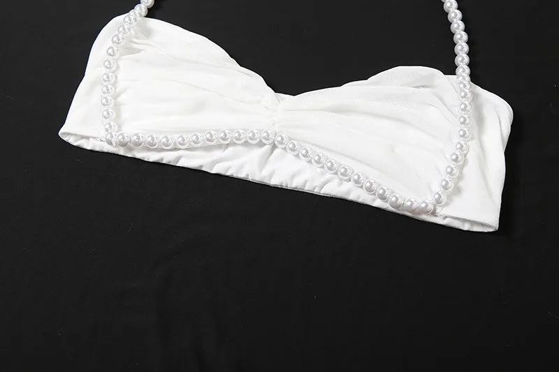 White Two Piece Outfits Women Summer Beach Vacation Halter Top and Mini Skirt Sets Sexy Clubwear Birthday