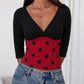 Women V Neck 3/4 Sleeve Crop Top Polka Dot Ladybug Print Color Block Slim Fit Halloween Cosplay Party Short Top