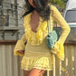 Tierred Patchwork Dress Women Sexy Fashion Low-Neck Puff Sleeve Stretch Skinny Hottie Vacation Party Club Bodycon