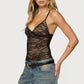 Women Sheer Lace Camisole V Neck Spaghetti Strap Tank Tops Y2k Backless Sleeveless Floral Lace Cami Top Party Clubwear