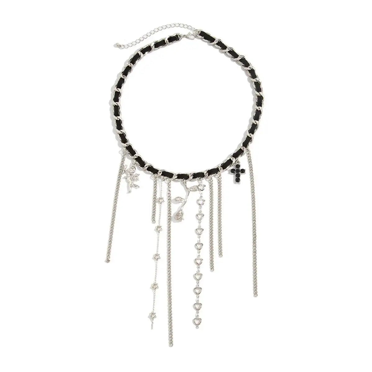 Boho Heart Rose Cross Metal Tassel Pendant Chokers Necklace Women Trendy Exquisite Neck Chain Wed Bride Jewelry Gift ﻿