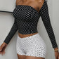 Polka Dot Print Sexy 3-Piece Set Women  Cape Sleeves+Chest Wrapped+Shorts Matching Hottie Chic Skinny Street Clubwear