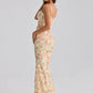 Spaghetti Strap Backless Print Sexy Maxi Dress Women Elegant Patchwork Sleeveless Bodycon Floral Print Club Party Dress