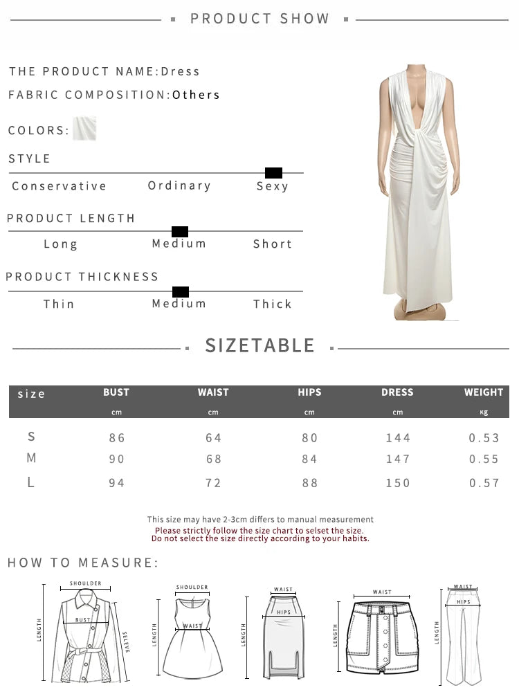 Ruched Elegant Dress Women Sexy Deep V-Neck Sleeveless High Elasticity Wrap Buttocks Beach Party Solid Long Bodycon