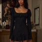 Long Sleeve Ruffled Sexy Mini Dress For Women Fashion Square Collar Backless Lace-up Bodycon Club Party Dress Elegant