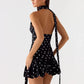 Polka Dot Backless Sexy Mini Dress Women Elegant Halter Off-shoulder Sleeveless Drop Waist Ruffle Club Party Dresses