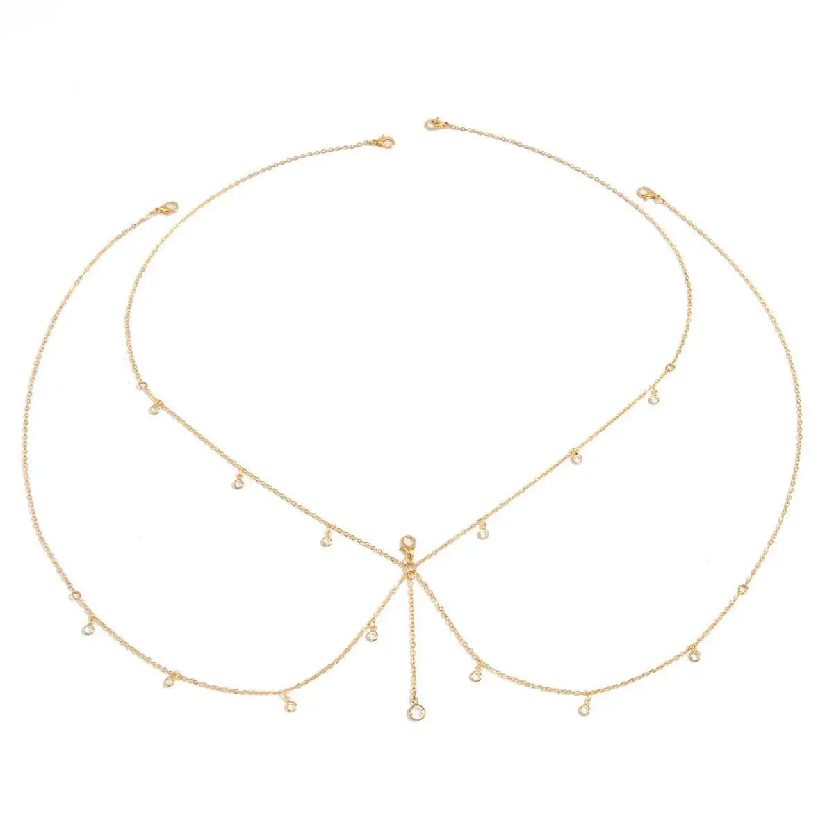 Boho Sexy Crystal Tassel Chest Bra Chain Necklace for Women Summer Beach Bikinis Exquisite Festival Body Jewelry Gift