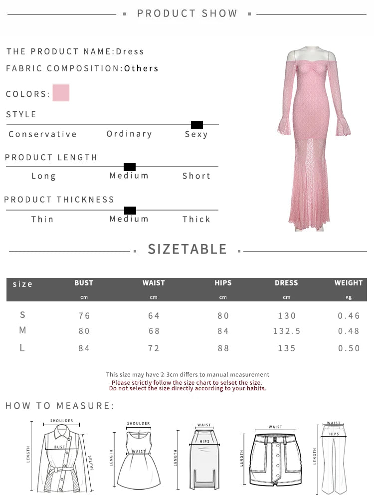 Sexy See Through Dress Women Slash Neck Off Shoulder Flared Sleeve Ruffles Hem Street Ruched Elegant Long Bodycon
