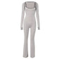 Casual Solid 2 Piece Set Women Autumn Full-Sleeve Mini Top+Basic Tight Jumpsuit Street Matching Sporty Trend Outfits